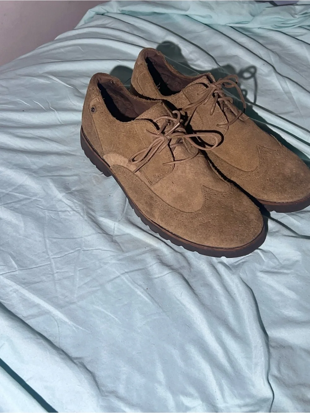 Rockford Fosgate Men's Suede Wingtip Oxfords in Light Brown
